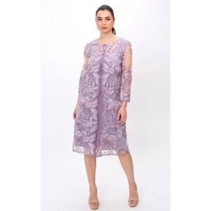 Alex Evenings Floral A-Line Knee Length Dress Wedding 12 Smokey Orchid NWT